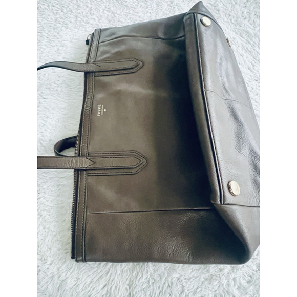 Fossil Rachel Taupe Leather Large Tote Bag Zip Top Shoulder Work Laptop Purse - Picture 4 of 16